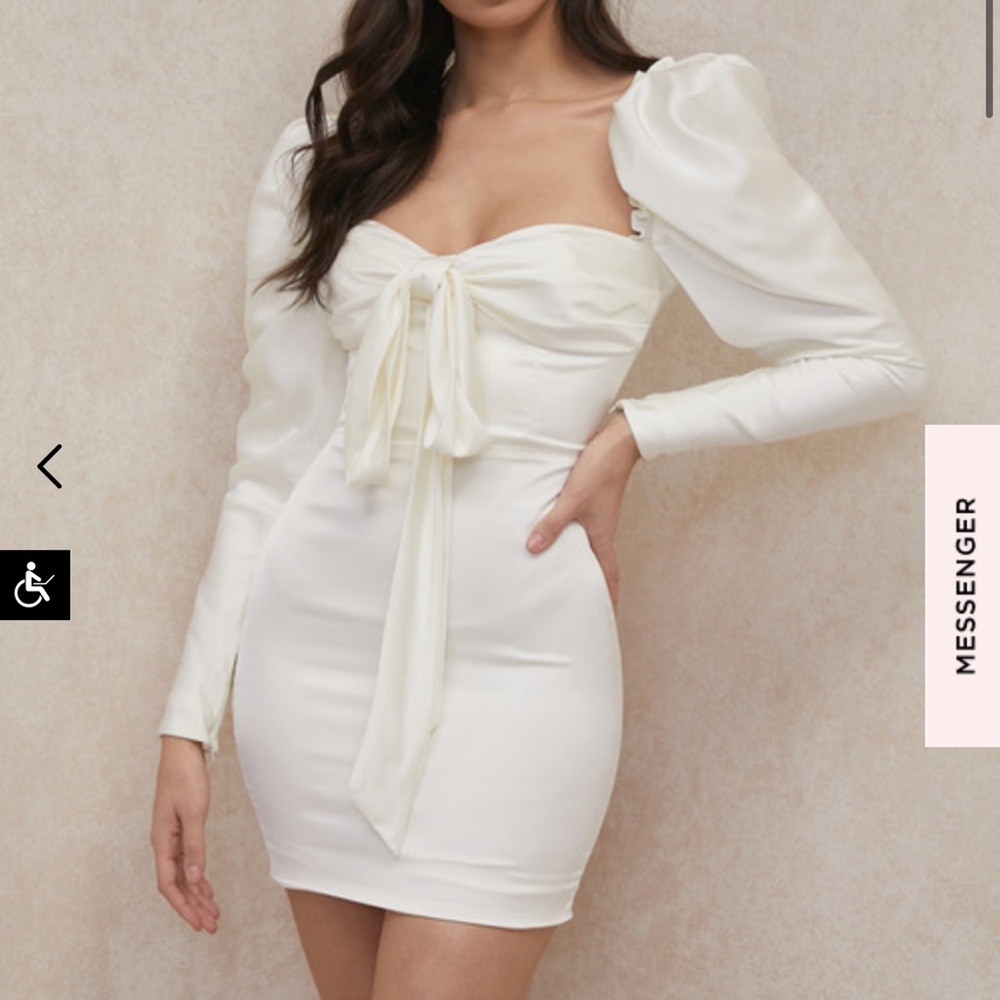 White Silk Tie Front Dress (House of CB)